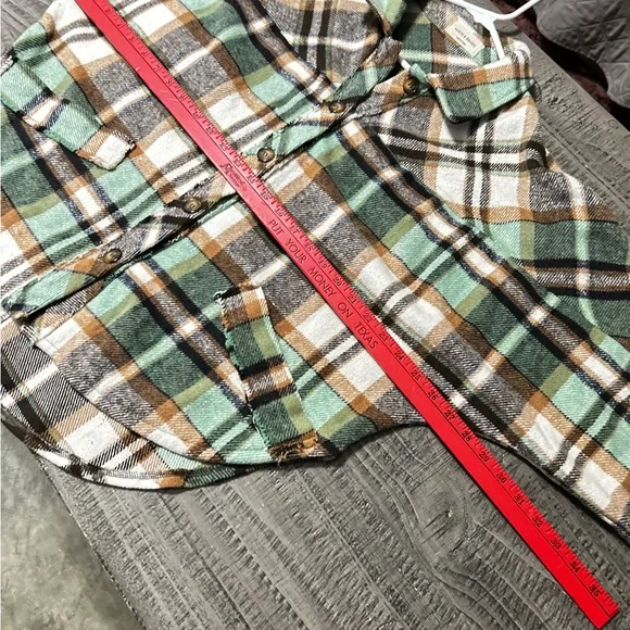 Women's Plaid Button-Down Shirt - Green, Brown, White - Picture 10 of 12